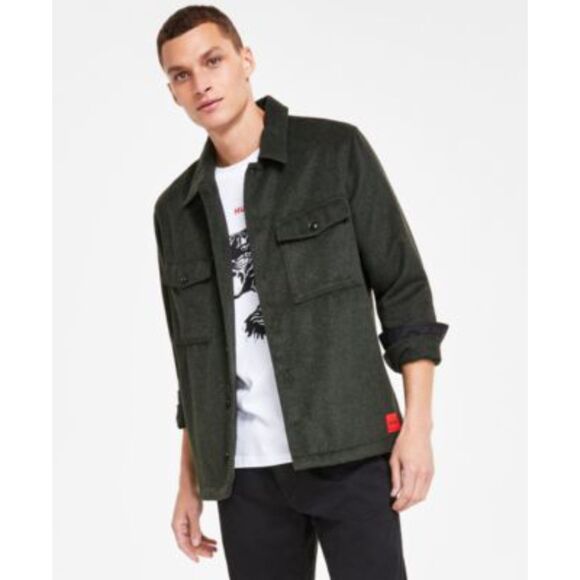 HUGO BOSS Shirt Jacket Mens Sz S Dark Gray Button Up Sueded Overshirt ENALU $228 - Picture 1 of 12